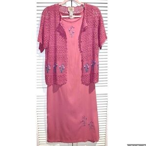 Vintage Teddi Maxi dress with Crochet Sweater Pink Size Medium Petite